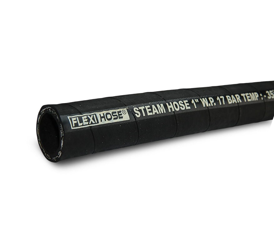 FLEXI HOSE rubber steam hose, type 3, two wire braid, EPDM tube and cover, working pressure 250 PSI / 17 BAR, manufactured at Bhiwadi Rajasthan