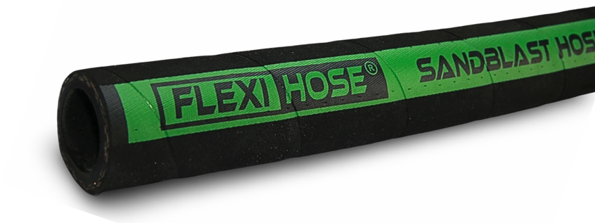 FLEXI HOSE abrasive sand blast hose for export to Saudi Arabia, filler-free rubber lining with synthetic yarn braid, 175 PSI / 12 BAR working pressure