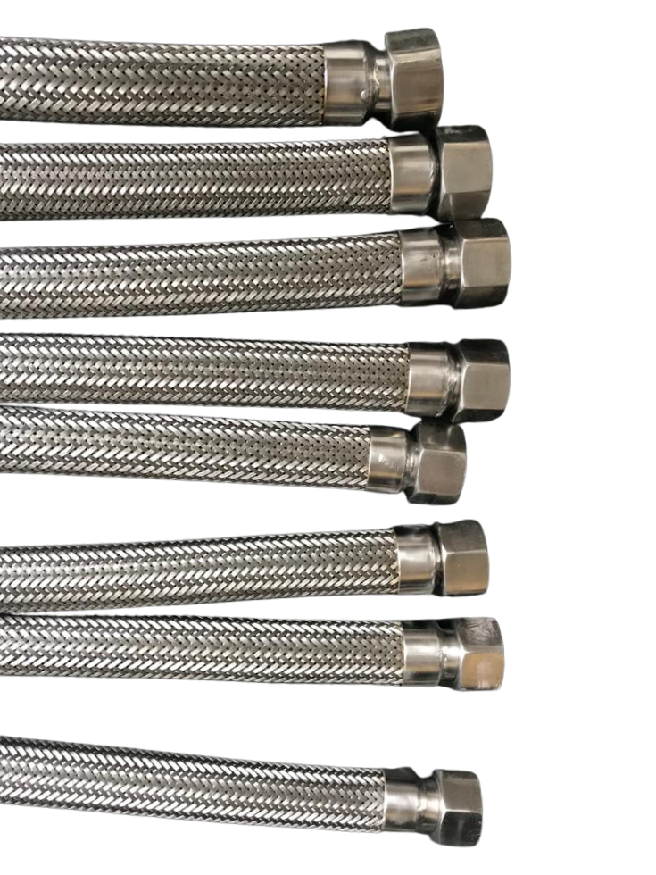 Flexihose SS braided hose pipe with BSP end fittings — stainless steel flexible hose manufactured in Bhiwadi Rajasthan India by Vardhman Hydraulic Hoses Pvt Ltd