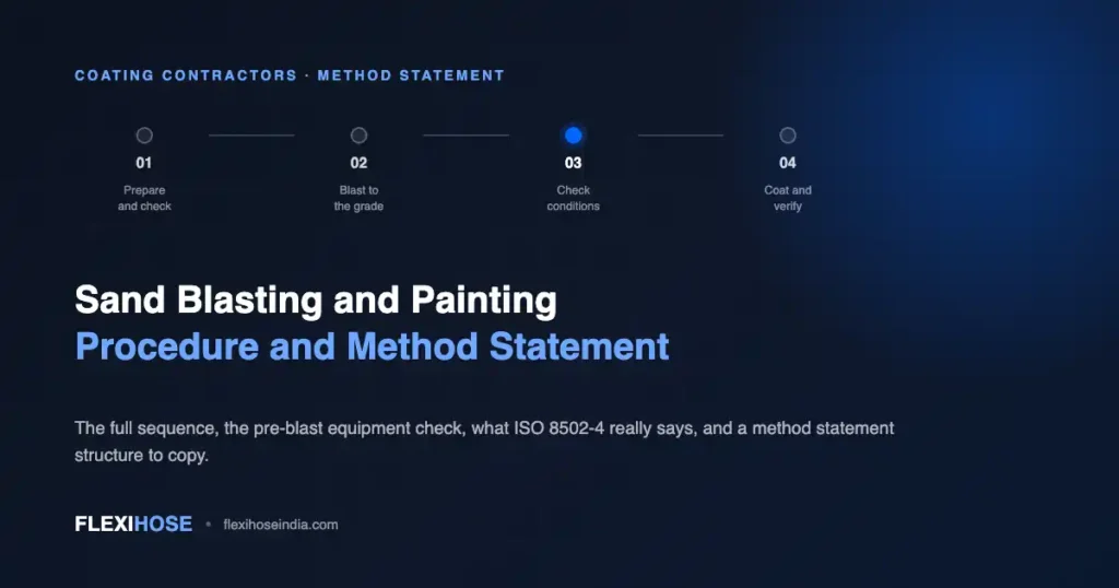 Blasting and painting sequence in four stages: prepare and check, blast to the grade, check conditions, coat and verify