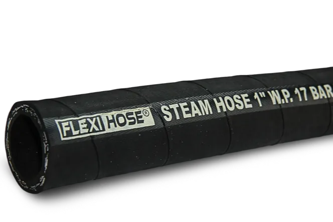 FLEXI HOSE rubber steam hose, type 3, two wire braid, EPDM tube and cover, working pressure 250 PSI / 17 BAR, manufactured at Bhiwadi Rajasthan
